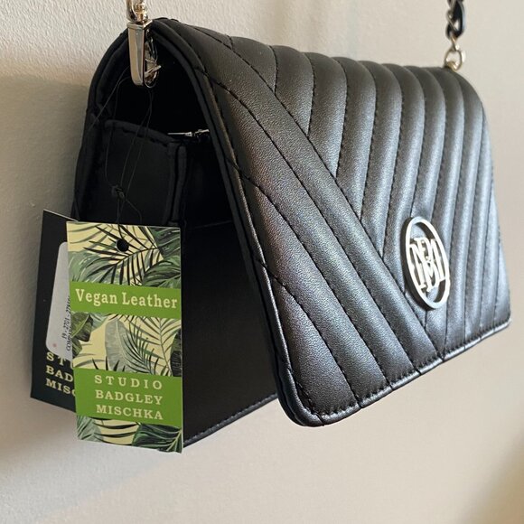 Badgley Mischka Black Vegan Leather Shoulder Bag Purse - Picture 6 of 12